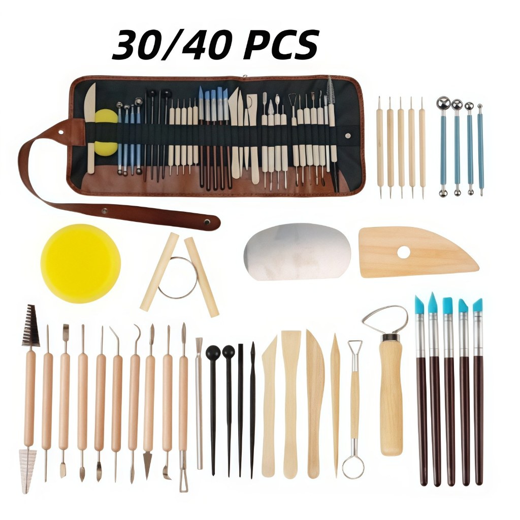 Kit 40/30 Peças Profissionais Escultura Argila Modelagem Corte
