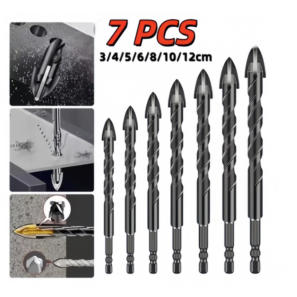 Kit 7 Brocas de carboneto Triangular Titânio Profissionais 3-12mm Para Fura Tudo