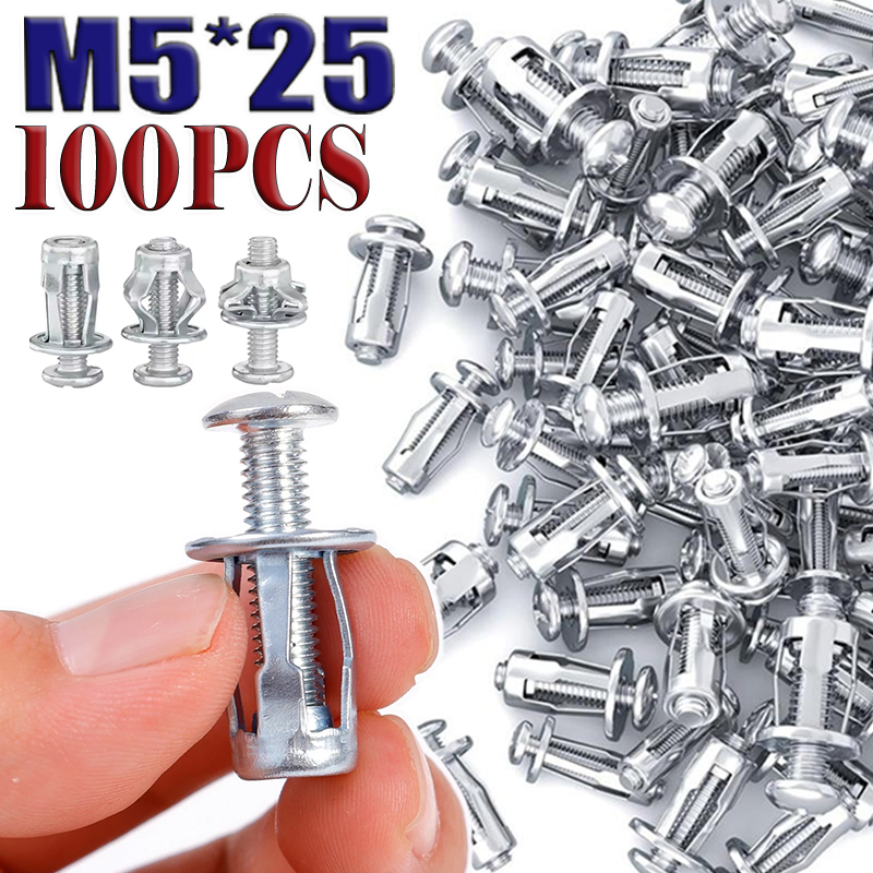 100 Pcs Parafuso De Expansão Porca De Chapa De Ferro M5x25mm Alta Qualidade em Oferta na Shopee