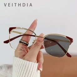 VEITHDIA Novos Óculos De Olho De Gato Feminino Na Moda Metal Oco Quadro Elegante Fotocromático Anti-Azul Luz WF9062