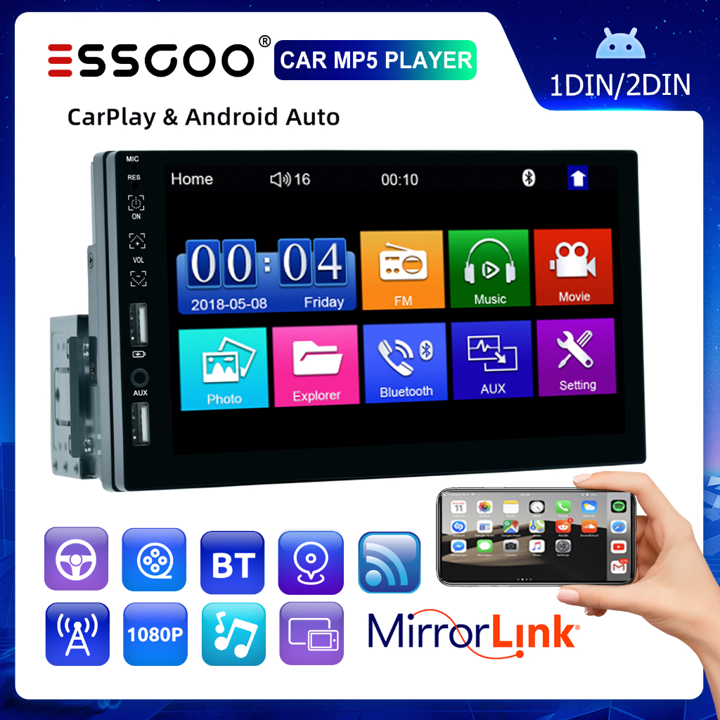 （Envio de São Paulo）ESSGOO 1 Din Rádio De Carro Bluetooth 7 Polegada Tela Sensível Multimídia MP5 Reprodutor De Vídeo