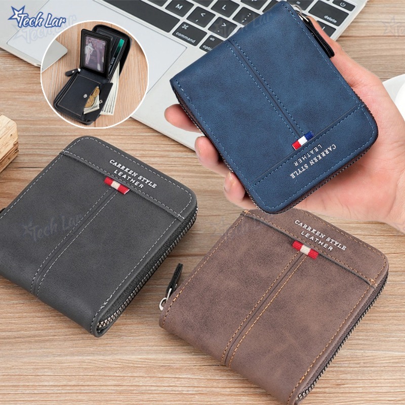 Homens Novo Estilo Carteira de Couro com Zíper Carteira Curta Multifuncional Porta-Carteiras Multifuncionais Porta-Cartõ