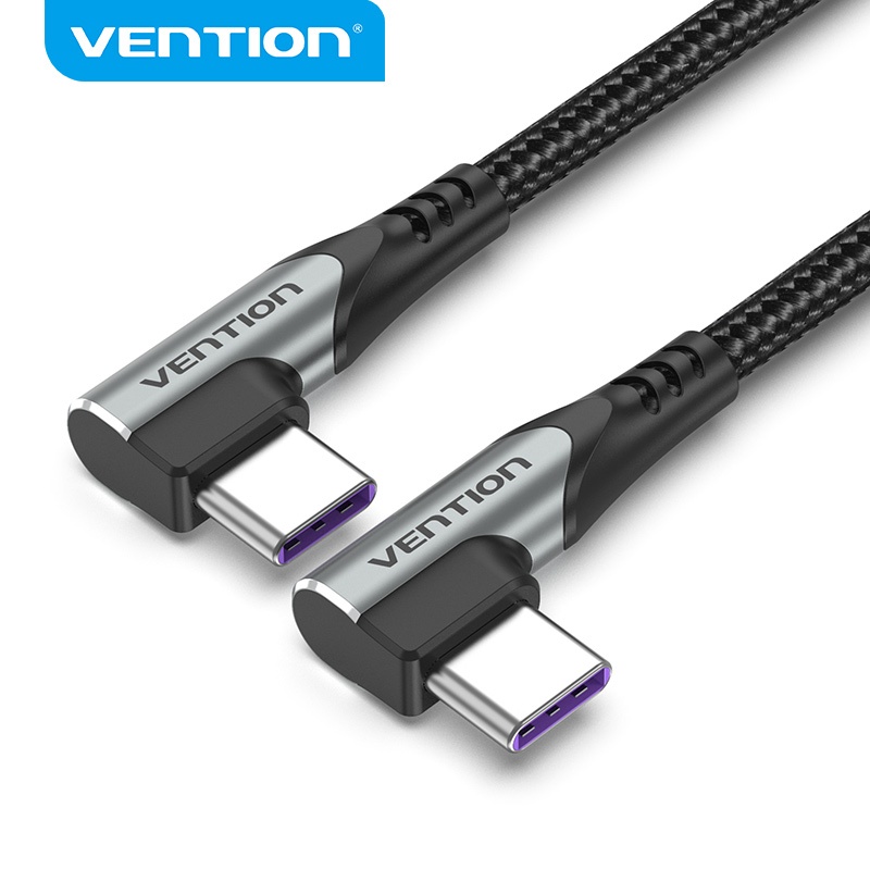 Vention Cabo USB-C 2.0 90 ° Cotovelo Duplo Nylon Trançado 5A 100W Carregamento Rápido 480Mbps Sincronização De Dados Con em Oferta na Shopee
