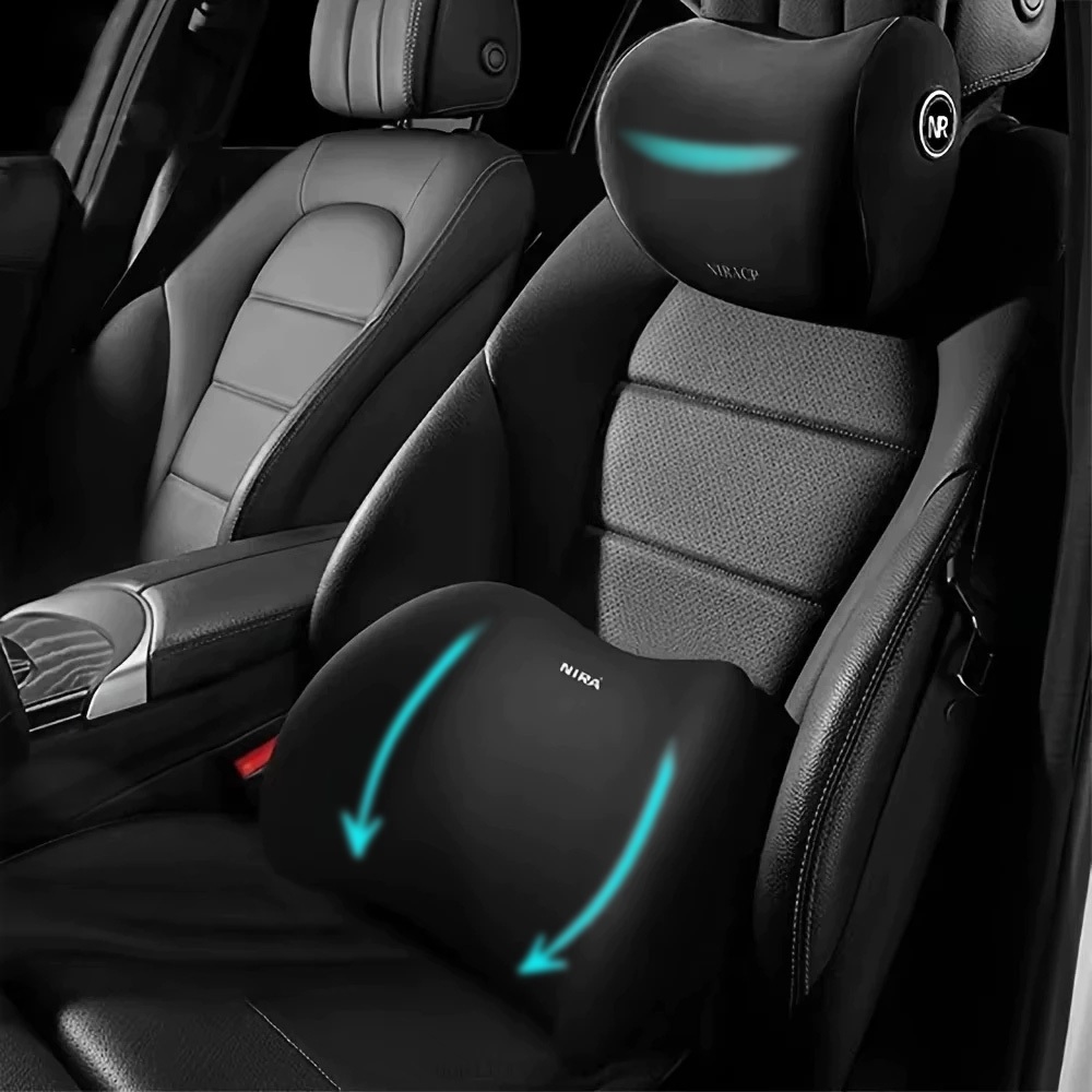 Almofada Cabeça e Lombar para Carro – Conjunto Veicular, Apoio Banco Espuma de Memória Almofada Cabeça e Lombar para Carro – Conjunto Veicular, Apoio Banco Espuma de Memória