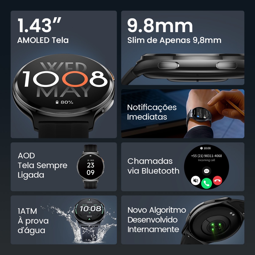 Haylou Solar Lite 2 Smartwatch Relogio Esporte Correndo Ritmo AMOLED AOD 1ATM Bluetooth 5.4 Masculino Feminino — foto 2
