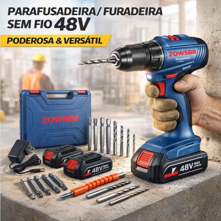 Furadeira parafusadeira 48v furadeira de impacto elétrica martelete rompedor Genérica bosch Baterias