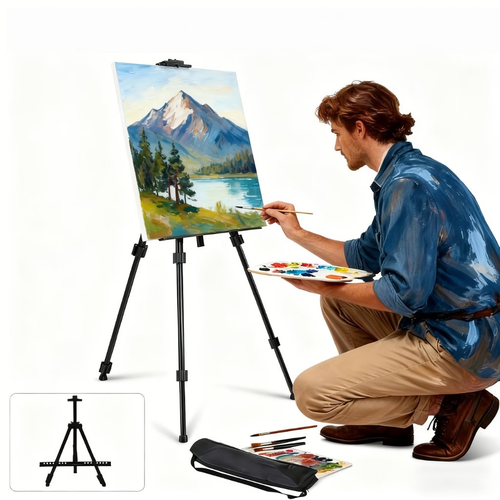 Cavalete Tripé de Pintura Profissional 1,60m Dobrável com Bolsa – Para Tela Grande, Aço Resistente 3kg em Oferta na Shopee