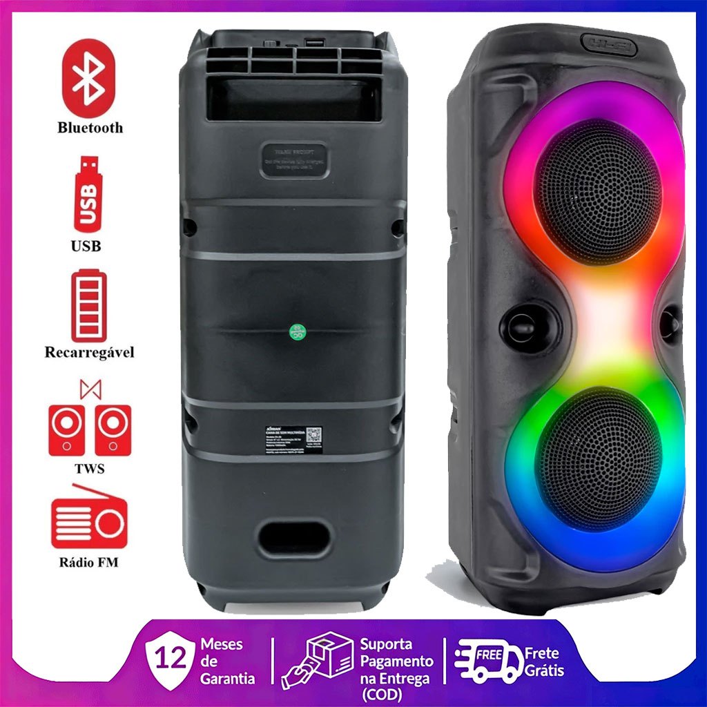 Alto-Falante Bluetooth Para Festa 1300W TAX4209/78 LED USB AUX Função Karaokê Cartão SD