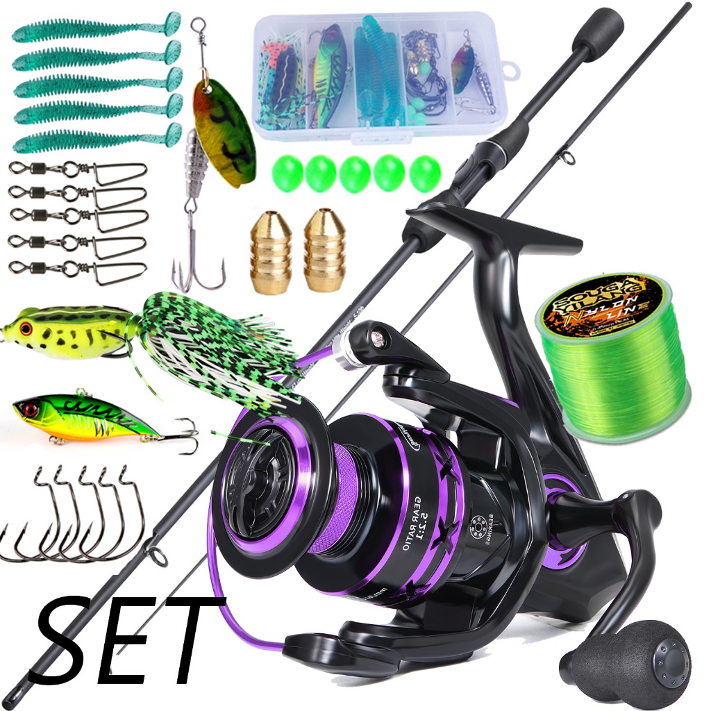 Sougayilang Conjunto Completo De Vara De Pesca Giratória De 2 Seções De 1.8 M Em Fibra De Carbono Com Carretel Giratório