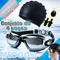 MEDOOSI Óculos HD de Natação Profissional Proteção UV Kit | Antiembaçante + Touca + Protetores Auriculares + Clip Nasal