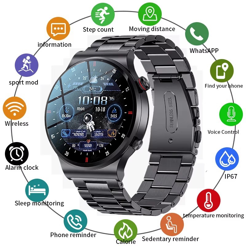 LIGE Relógio Inteligente Novos Homens De Negócios Smartwatch BT Chamada De Carregamento Sem Fio Relógios Esportes