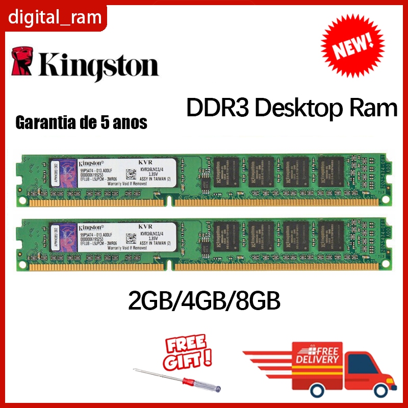 Kingston DDR3 DDR3L RAM PC3 4GB 8GB 1066Mhz 1333Mhz 1600Mhz 1.35v 1.5v PC3-10600U Desktop Para Memória