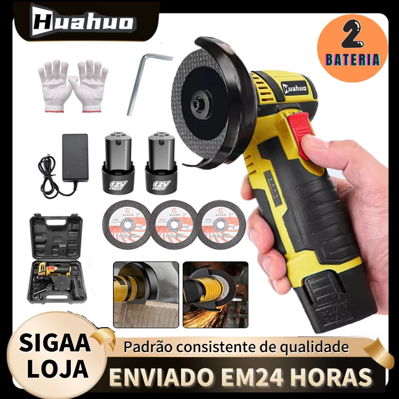 Esmerilhadeira Lixadeira Angular Recarregável Portátil 75mm 12v S/fio Serra Mármore de Baterias