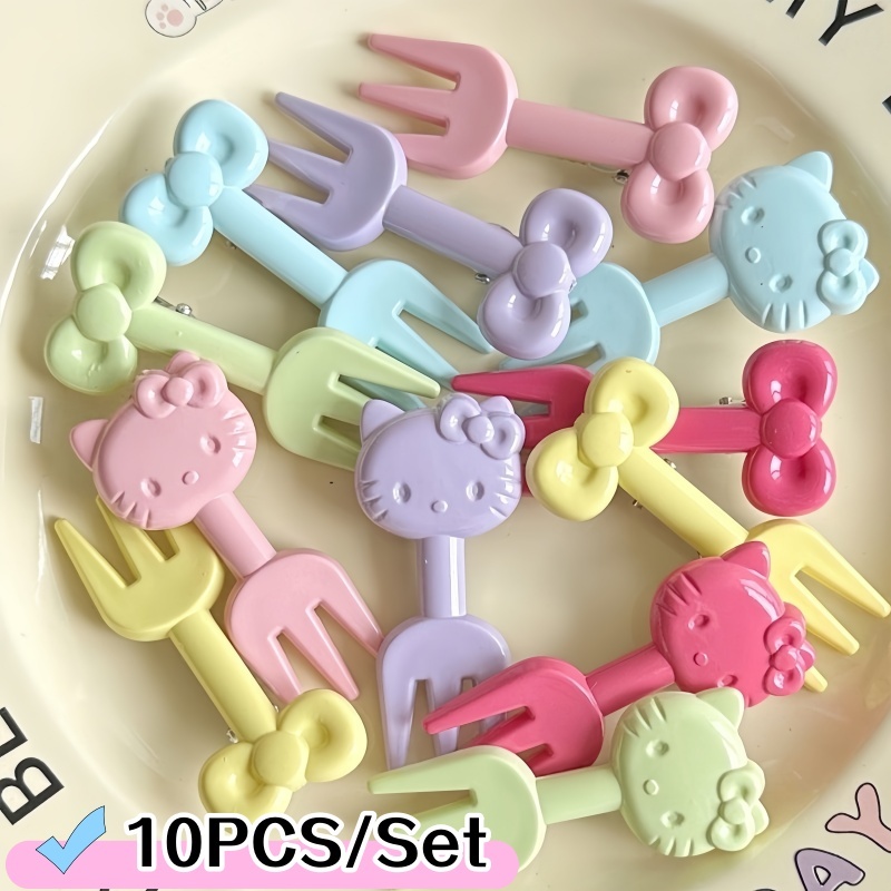 10Pcs/Set Garfo De Fruta Descartável Hello Kitty Criativo Sobremesa