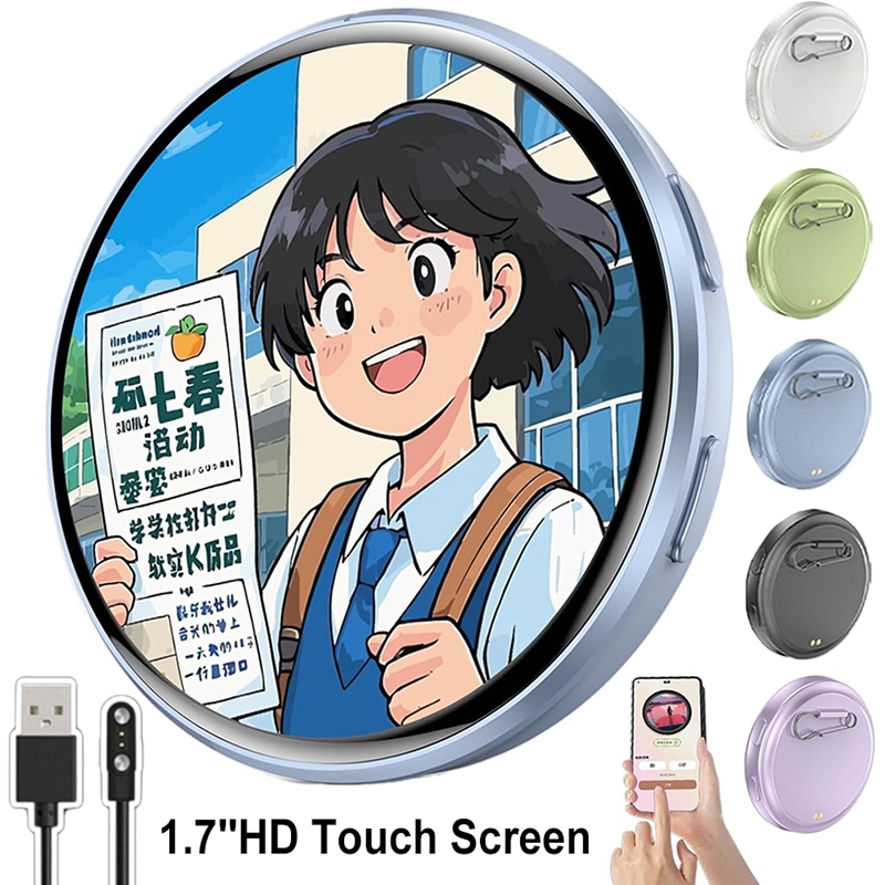 Crachá Digital De 1.7 Polegadas , Tela IPS , Vídeo Eletrônico , Foto , Logotipo , Etiqueta De Nome Sensível Ao Toque , E