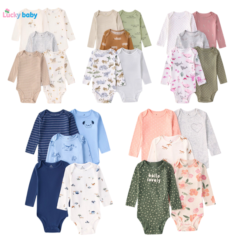 Lucky Baby Macaquinho Infantil Recém-Nascido Manga Longa 100% Algodão Conjunto 5 Peças