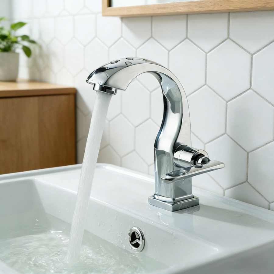 Torneira de banheiro em aço inoxidável 304, 100% metal brilhante, adequada para lavatório, saída de água fria