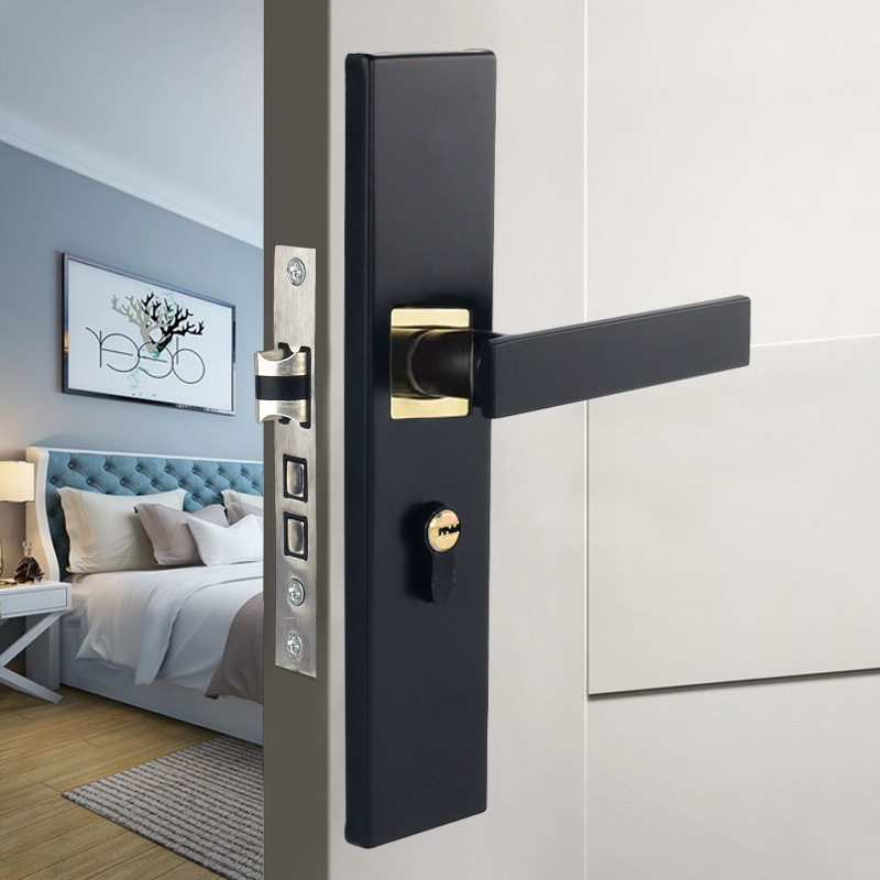 Fechadura de porta preta Metal sem necessidade de modificar o furo maçaneta de porta silenciosa e antiga