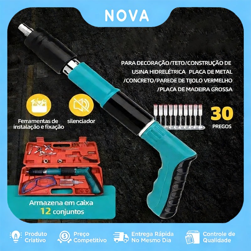 Pistola De Drywall Fixação De Ação Direta Finca Pinos +30 Pinos Gesso Concreto Madeira Parafuso