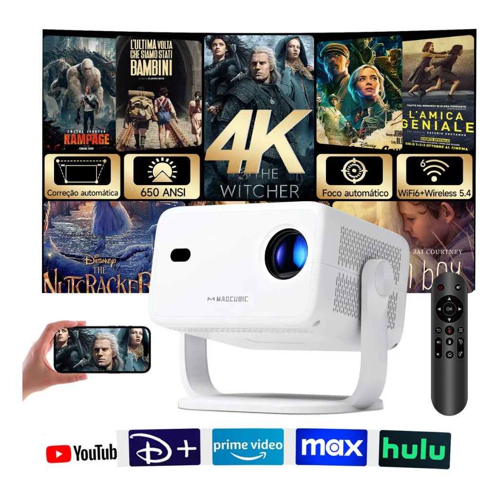 Projetor Magcubic L018 700 ANSI Native 1080P Para Evitar Obstáculos Automáticos WiFi6 BT5.4 Smart Home Theater