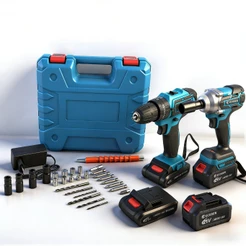 Kit 2 Furadeira Elétrica E Chave De Impacto Com Poderosa Bateria Sem Escova De 21V
