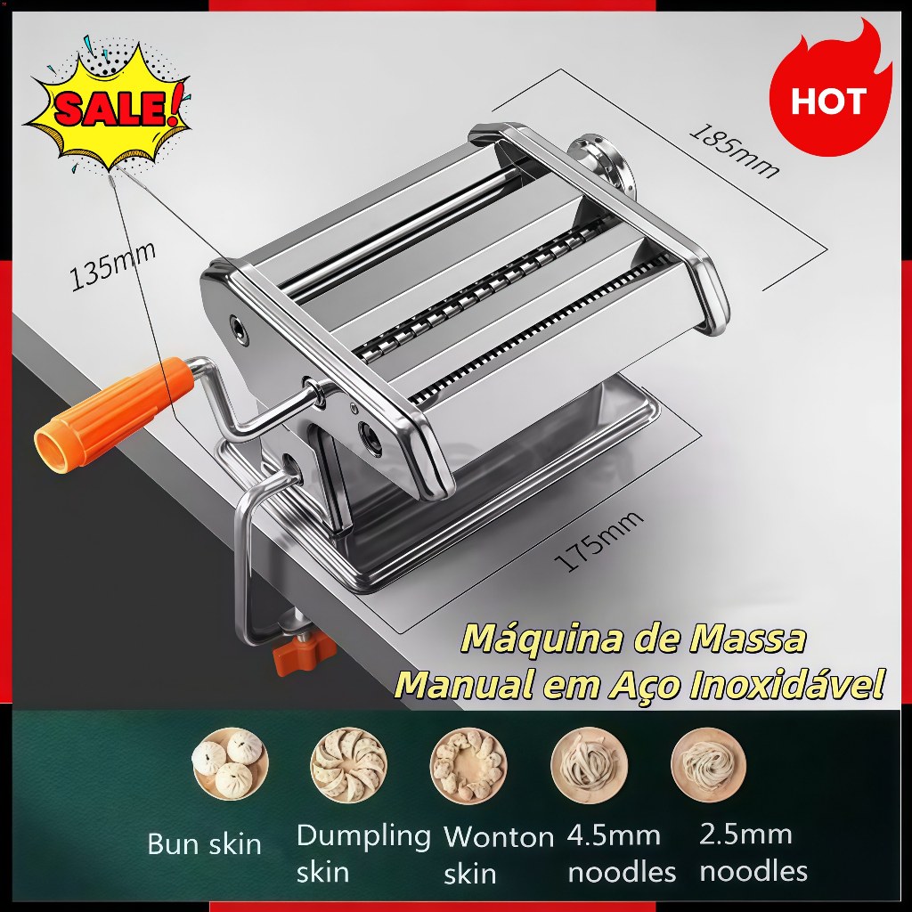 Imagem Máquina de Macarrão Manual Inox prepara espaguete talharim lasanha ravioli e massas caseiras
