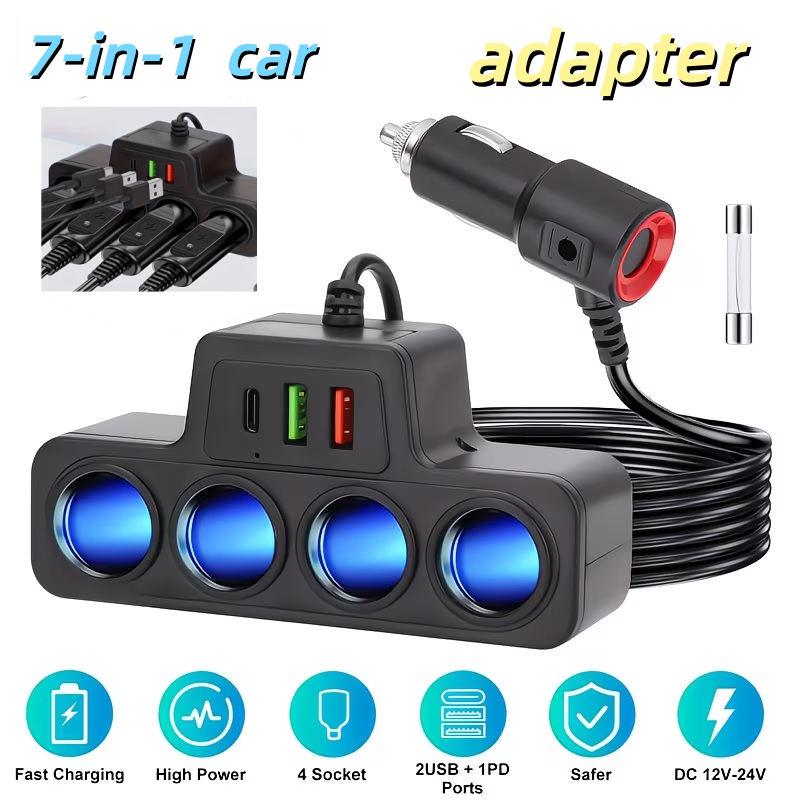 Adaptador De Isqueiro De Carro 120W 4 Em 1 12V/24V Tomada USB em Oferta na Shopee