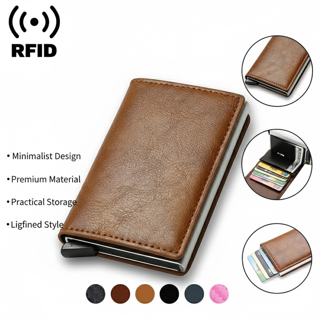 ANTI Rfid Titular Do Cartão De Crédito Carteiras Masculinas Caso Banco Pequeno Couro Fino Magia Mini Carteira Inteligent
