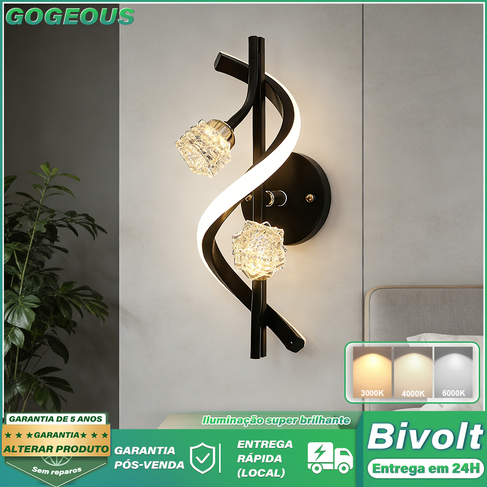 GOGEOUS 3 Cores 110V-220V Arandela Luminária De Parede Cristal 17W Decoração De Quarto Corredor e Sala De Estar