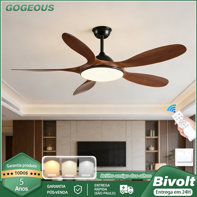 3 Cores 110V-220V Ventilador De Teto Com Luz 72W 46 Polegada Motor CC Vento Forte Silencioso Sala de Estar Quarto