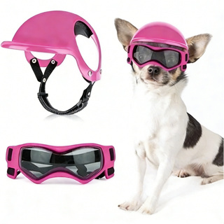 Capacete E Óculos Para Cães , Chapéu Pequeno De Motocicleta Com Alças Ajustáveis Andando Seu Cachorro em Oferta na Shopee
