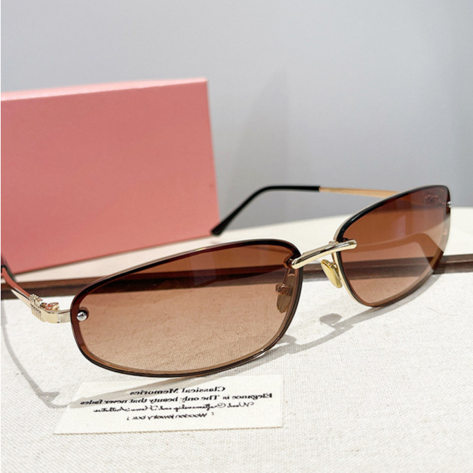 Óculos de Sol Femininos Sem Aro Estilo Oval Y2K Óculos de Sol Americanos Óculos de Sol Vintage