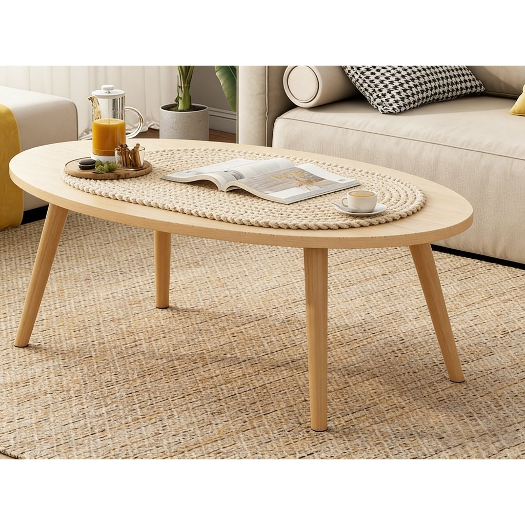 Mesinha Mesa De Centro De Sala Classic Oval Pés De Madeira Maciça Decorativa Luxo