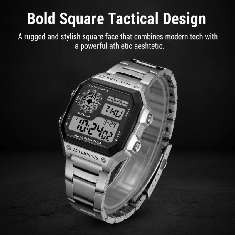 Relógio Esportivo Digital Masculino Quadrado - à Prova d'Água, Cronômetro e Tela LED Brilhante. em Oferta na Shopee