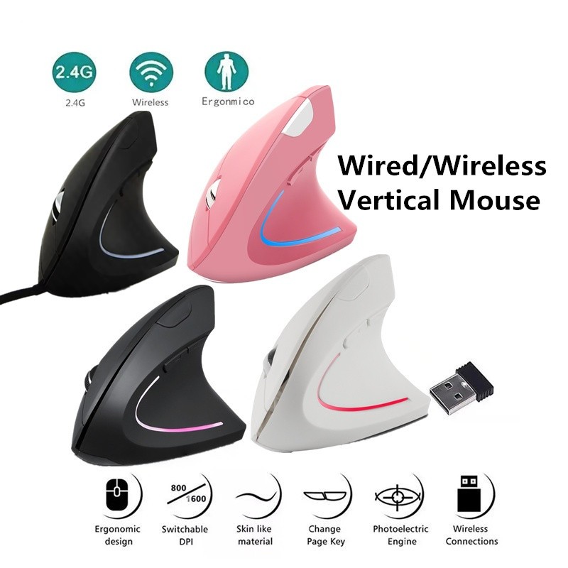Mouse Vertical Ergonômico Com Fio Sem Óptico 1600 DPI 2.4 Ghz Ratos Para Jogos De Computador RGB LED Luz Mão Direita Sil em Oferta na Shopee