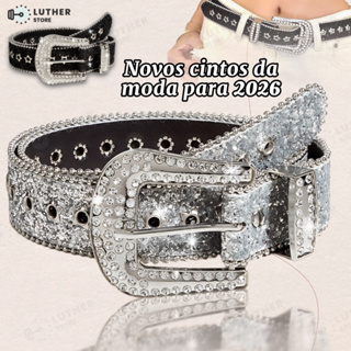 Cinto de Couro de Couro de Rhinestone All-match Fashion Rhinestone Decoração de Lantejoulas Estilo ins Style Feminino em Oferta na Shopee