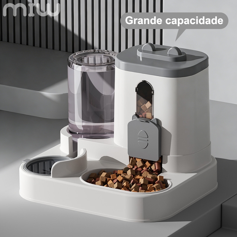 MIW Bebedouro e Comedouro Automático 2 em 1 para Cães e Gatos | Controle de quantidade Filtro 3 Etapas