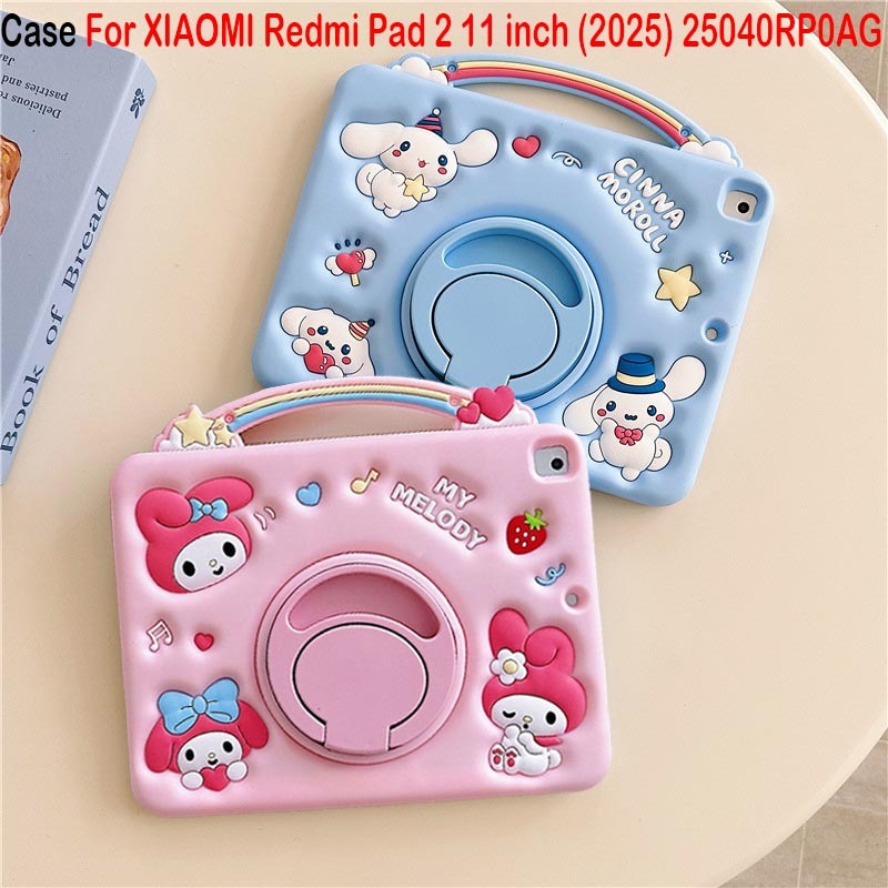 Para Redmi Pad 2 11 Polegadas (2025) 25040RP0AG Moda Bonito Desenho Animado Com Slot Caneta Sstrap Capa " 360 Graus Gira