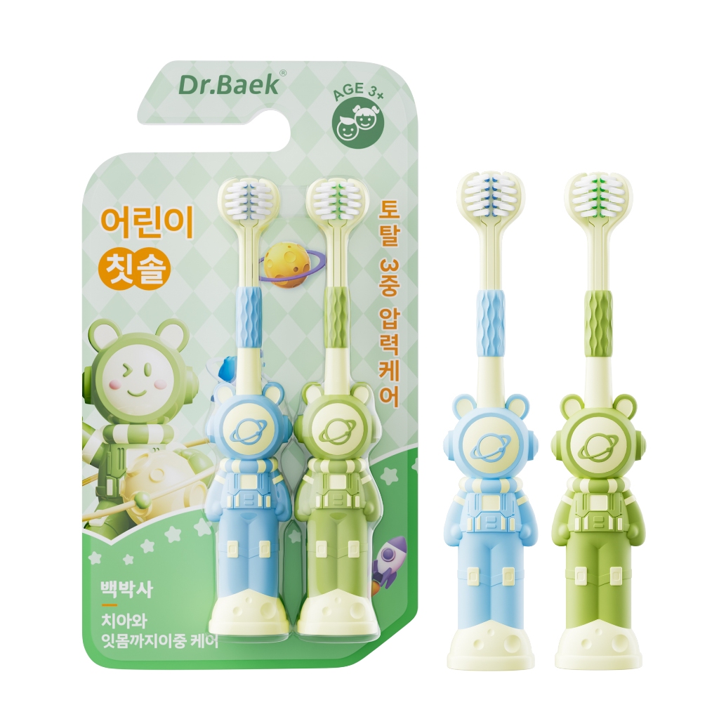 Dr.Baek Escova Dental Infantil U-Shape 3 Lados Limpa,Cerdas 0.1mm Macias+Raspador Lingua,3-12 Anos