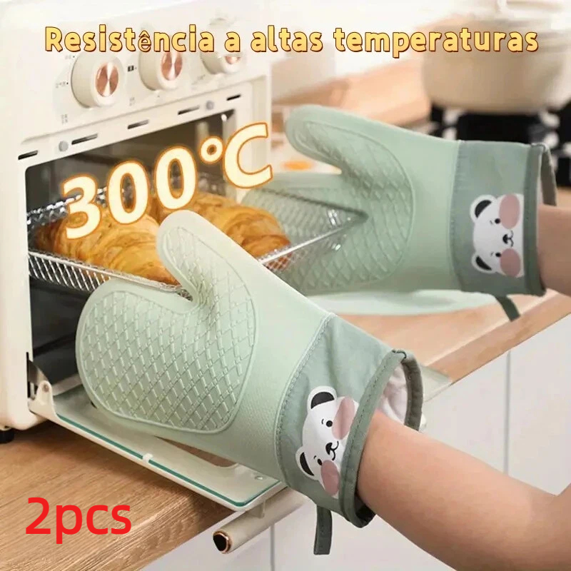 2 pçs isolamento térmico Anti-escaldante Silicone grosso forno de cozinha luvas dedicadas
