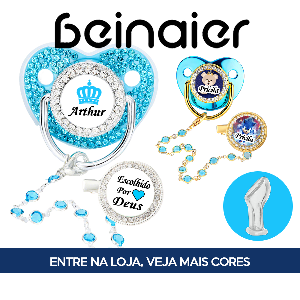 Chupeta azul para bebê, personalizável com nome e foto do bebê, adequada para 0 a 18 meses, Sem BPA em Oferta na Shopee