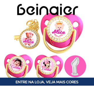 Chupeta Personalizada Rosa para Bebês 0-6-18 Meses, Gravura de Nome e Foto, Sem BPA em Oferta na Shopee