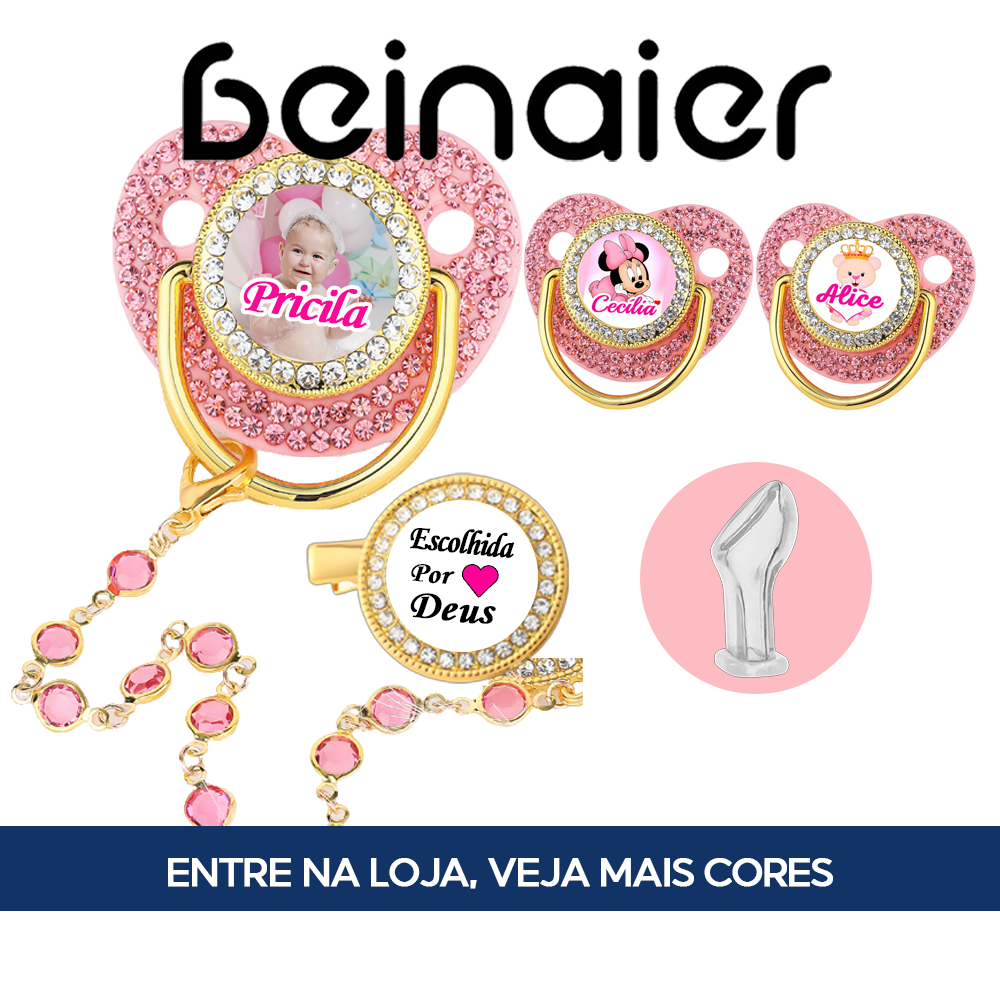 Chupeta Personalizada Rosa para Bebês 0-6-18 Meses, Gravura de Nome e Foto, Sem BPA
