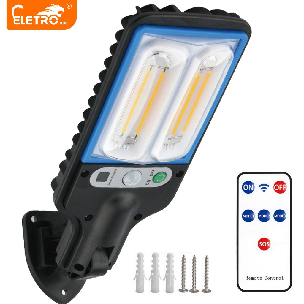 Luminária Solar Parede 108 COB Carregar LED Luz Branco frio Prova D'Água Sensor Presença 3 funções