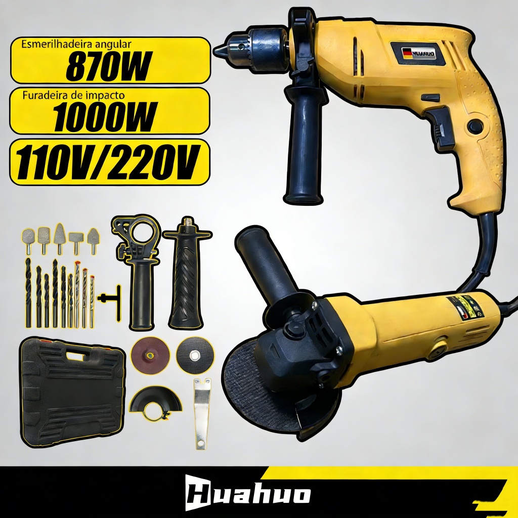 Kit Furadeira Parafusadeira E Lixadeira Esmerilhadeira 870W 12000rpm e Maleta de Transporte Com Acessórios！！ em Oferta na Shopee