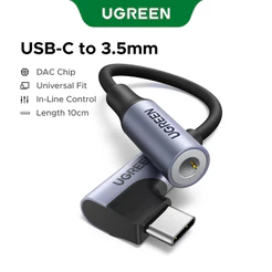 Cabo Adaptador De Áudio UGREEN Hi-FIi USB-C Para 3.5 Mm (90 ° Plugue Angular)-DAC De 96 Khz/24bit , Liga De Alumínio + T