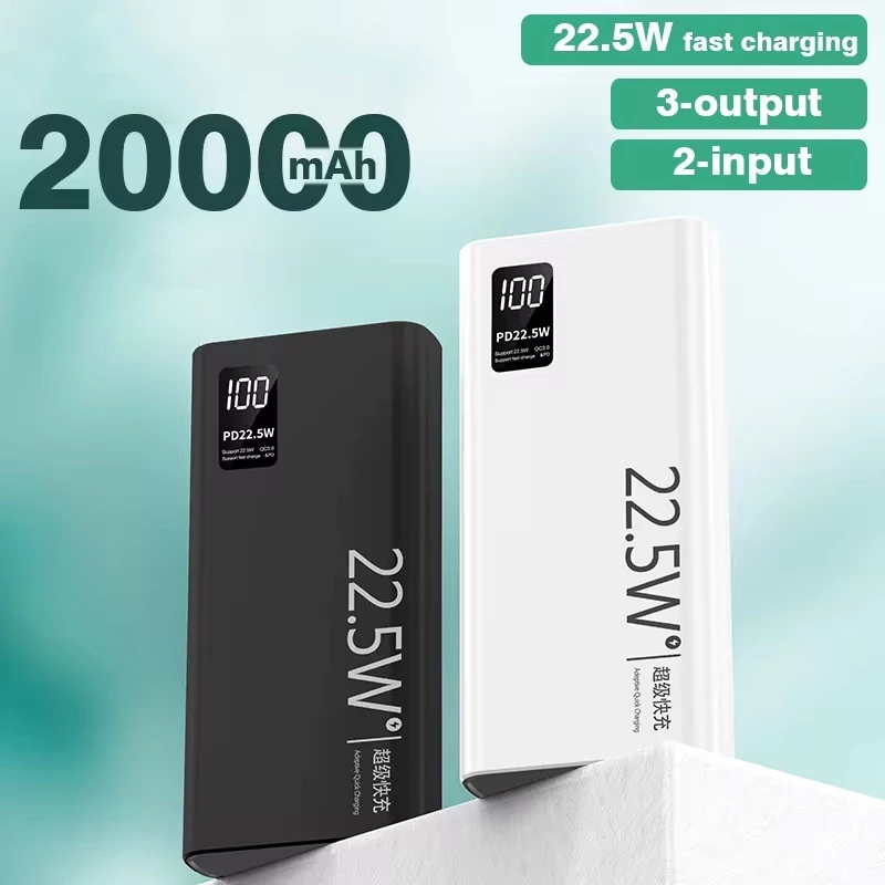 Carregador Portátil 20000mah grande capacidade power bank 22.5w rápido portátil bateria Com Tela Lcd 100% Original