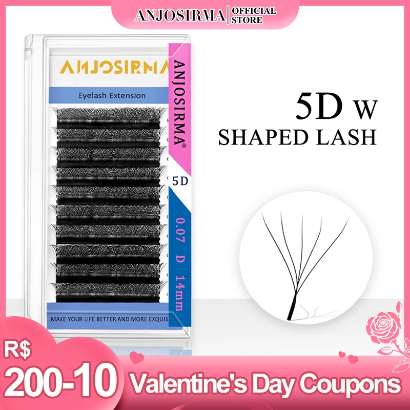 ANJOSIRMA 5D W Extensões De Cílios Em Forma De 0.07 L/C/D/DD Faux Mink Natural Pestanas Profissionais Suaves