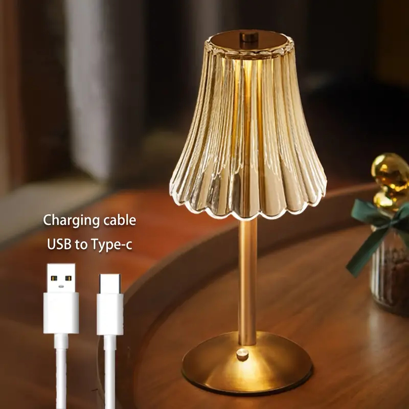 Abajur Recarregável de Mesa dourado Aço inoxidável Luz Touch LED Ajustável USB Luminária de mesa para quarto