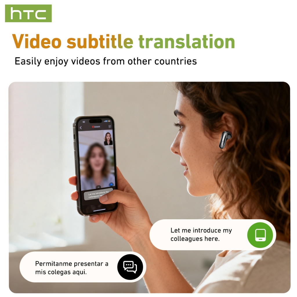 Detalhes do HTC NE48 Fone De Ouvido Bluetooth 6.0 AI Tradução 135 Idiomas Em Tempo Real Sem Fio TWS Tela Touch 48H Bateria Microfone